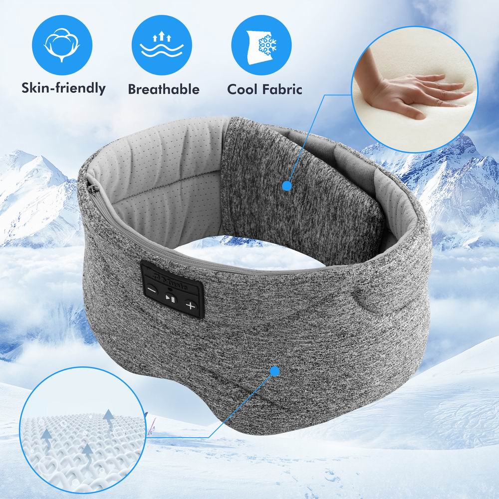 New Cozy Bluetooth Eye Mask - Wireless Sleep Mask with Ultra-Thin Speakers, Built-In Microphone, and 100% Light-Blocking Design for Sleeping